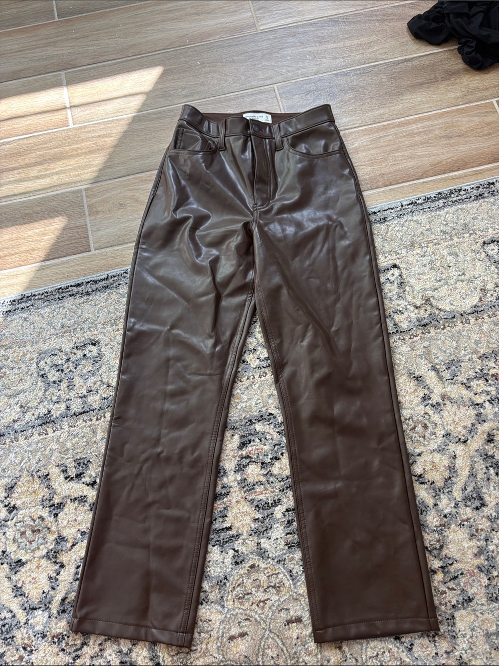 Abercrombie Faux Leather Straight Leg Pants - Dark Brown